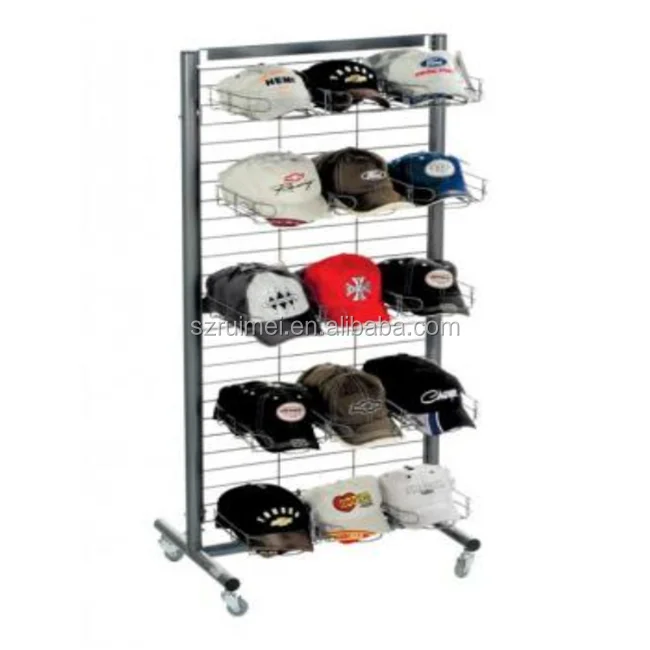 Mobile 5 tier metal wire gridwall baseball cap hat display rack