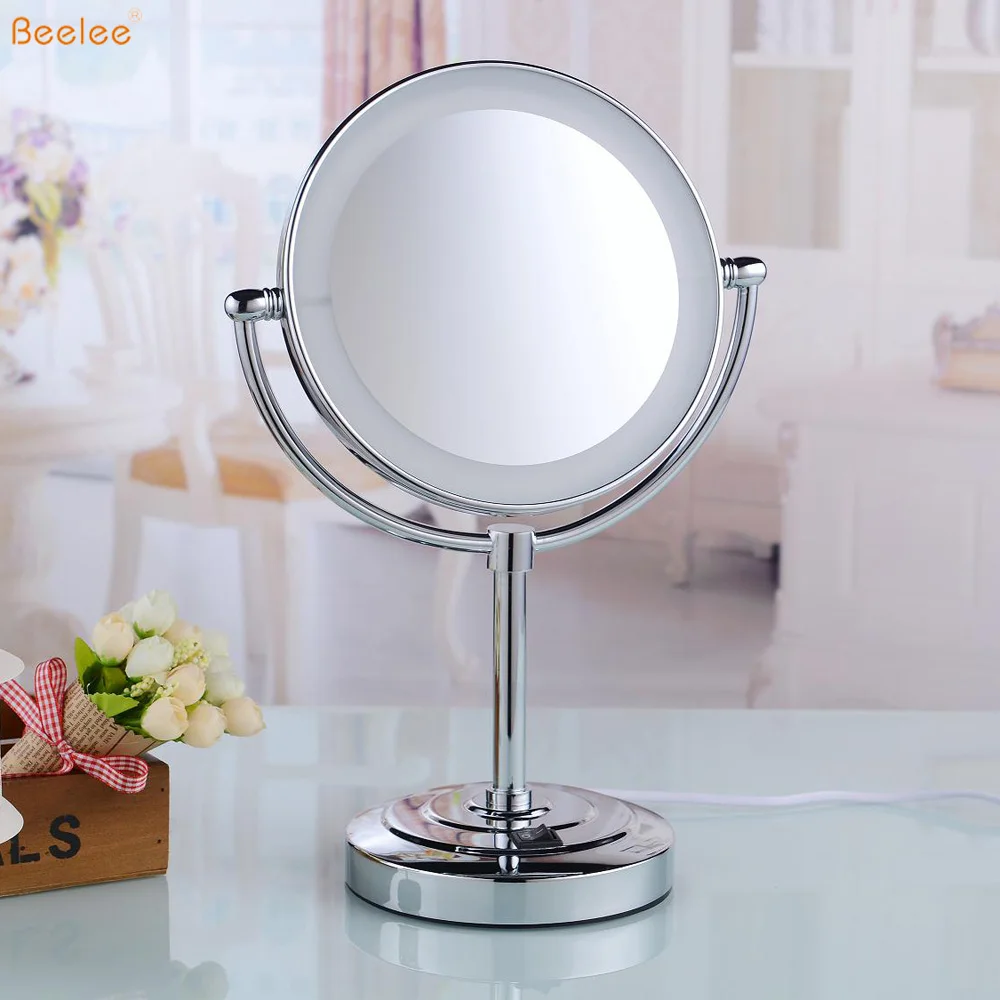 Beelee M3028TF Double Side 5X Magnifier Makeup Table Mirror with LED Lighted For Hotel Bathroom