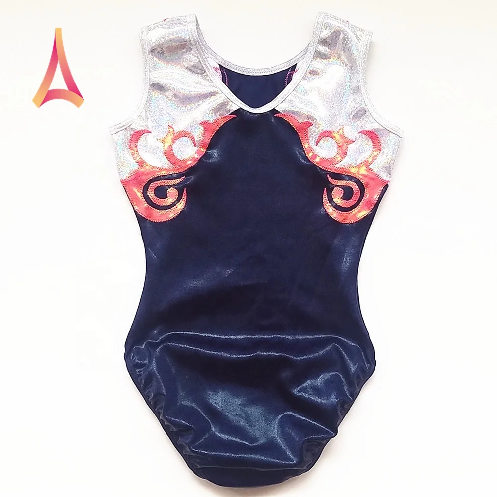 Sophisticated Swirl Trim Shiny Pink Gymnastics leotards for girls