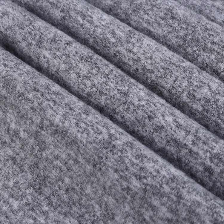 
Elastic dark gray hacci brushed fleece thick sweater spandex knit fabric for pants pattern 