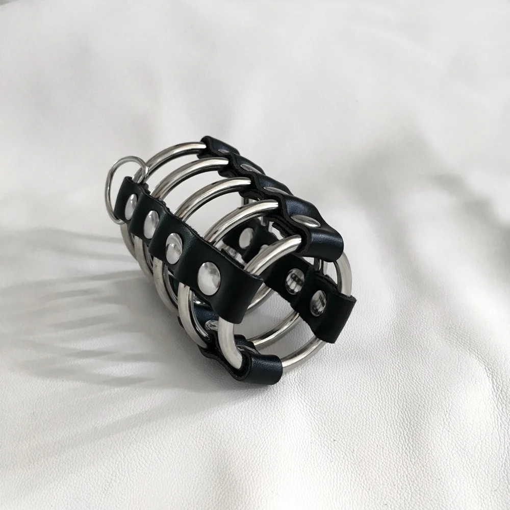 Black emperor SM interest penis lock ring, leather phallus bondage Small male chastity device