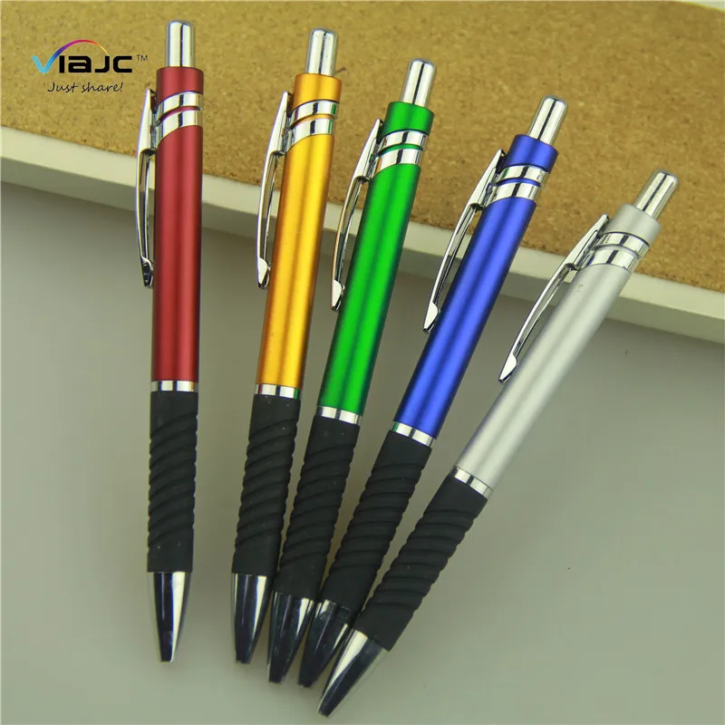 Custom Logo Metallic color Ball Pen with Colored Rubber Gripper