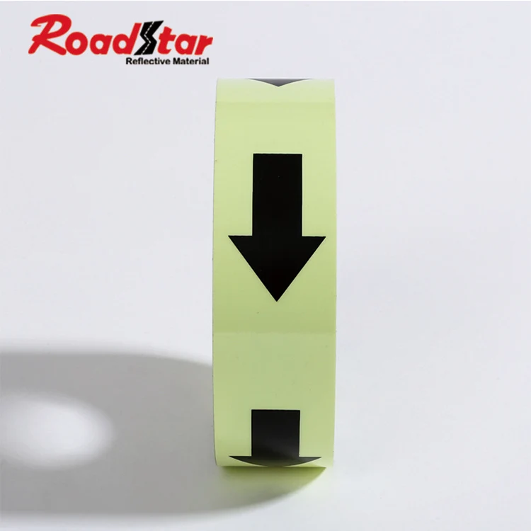 wholesale 5 cm arrow printing glow in the dark fluorescent PVC sticker for exit sign