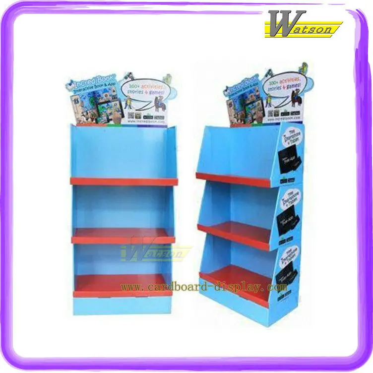 High customized corrugated cardboard floor display stand with die-cut header card
