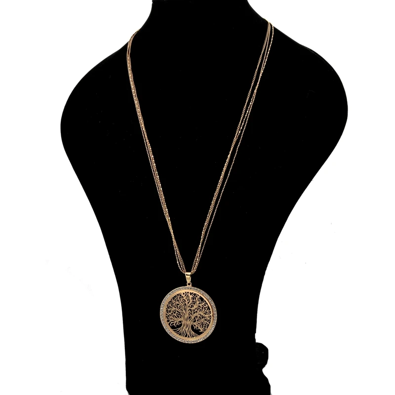 New Design Long Gold Necklace Custom Jewelry Curved Tree Of Life Pendant Women Necklace