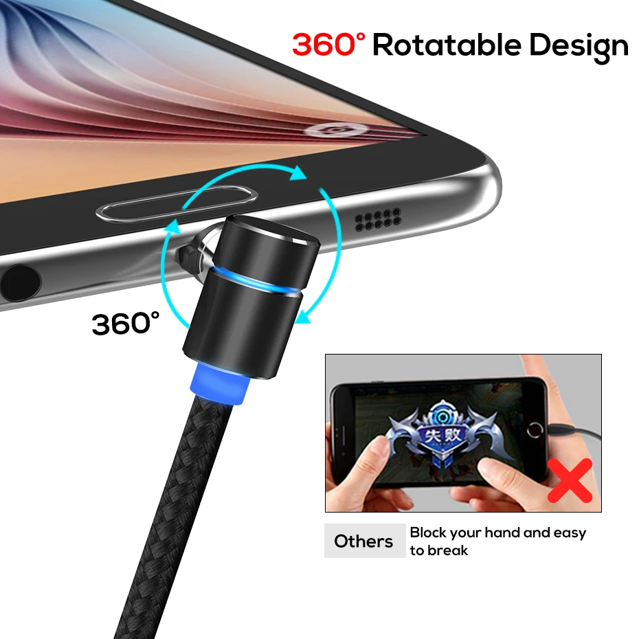 
Free shipping TOPK 2M 90 Degree Nylon Magnetic Micro USB Charger Cable 