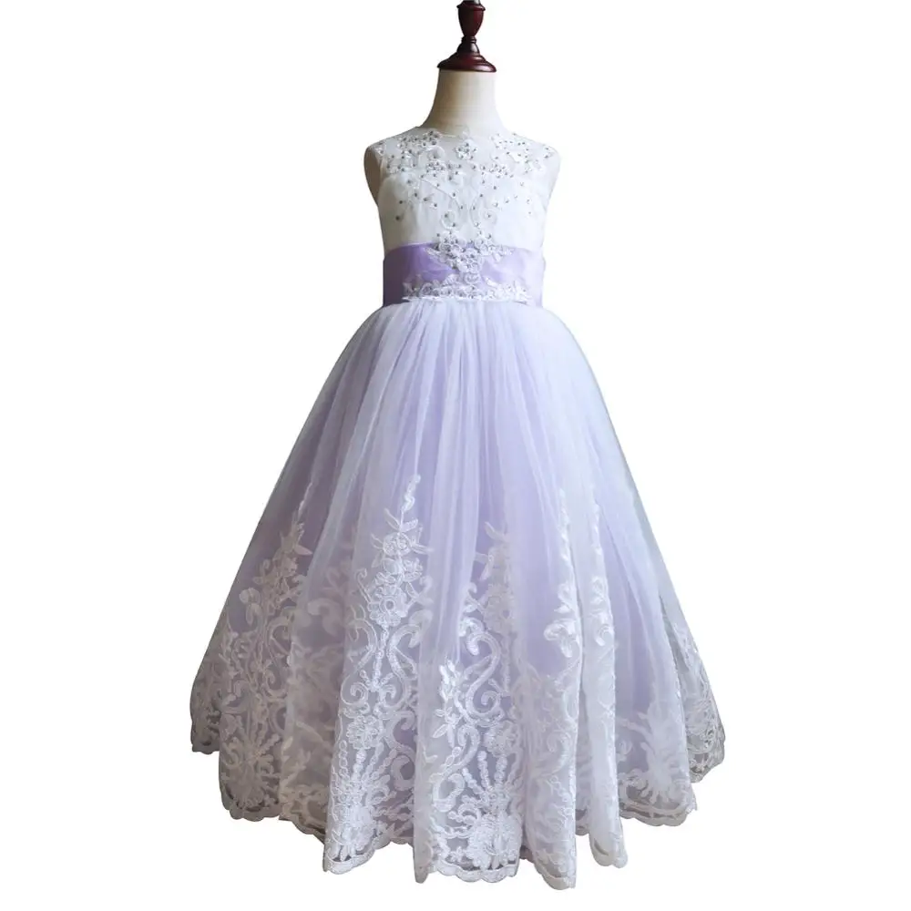 Hot Sale Cheap Romantic Lace Puffy Flower Girl Dresses Ball Gown Girl Party Communion Dress Pageant Gown