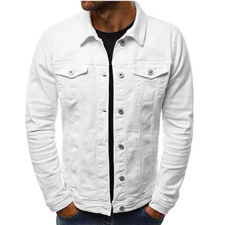 Men fashion button down white vintage denim jacket
