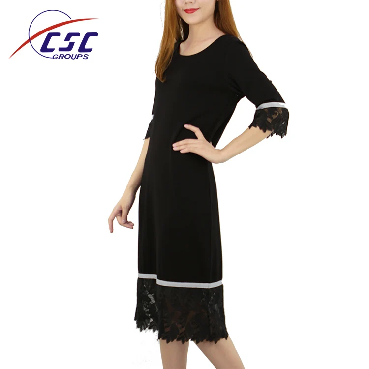 Guangzhou wholesale clothing fall knit fashion ladies black half sleeve lace dress