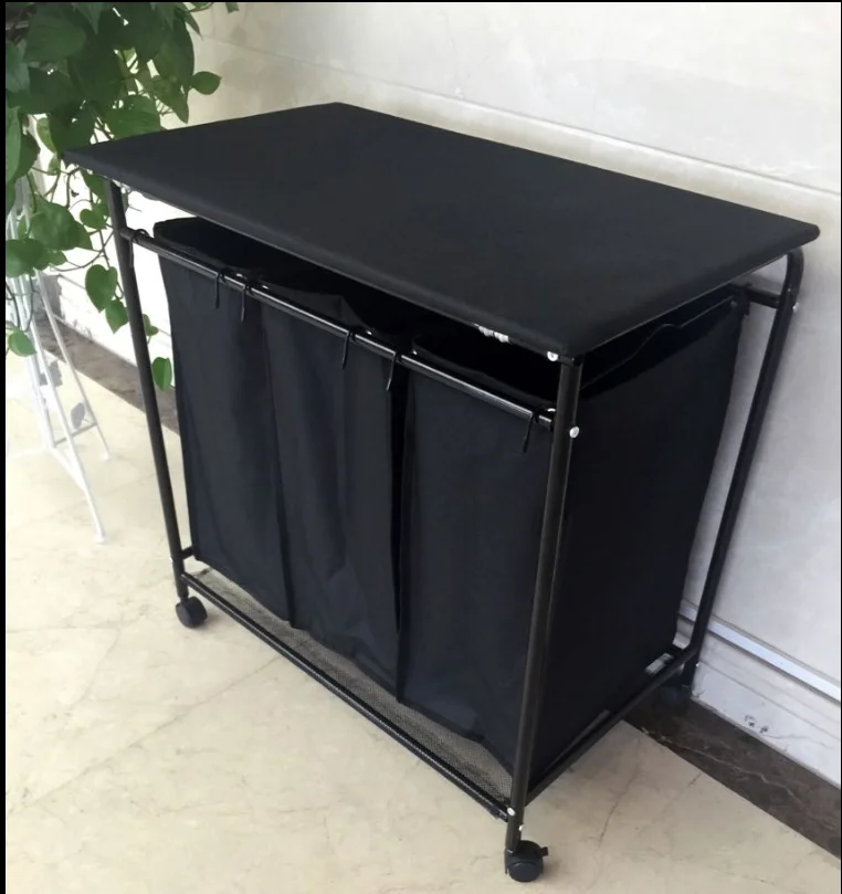 2019 high quality 3 compartment wheeled laundry hamper sorter with lids