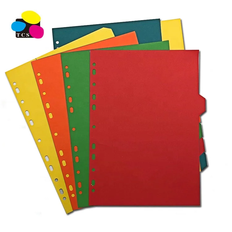 High Quality Stationery A4 10 Tab 5 Color Assorted Index Paper Divider File Folder