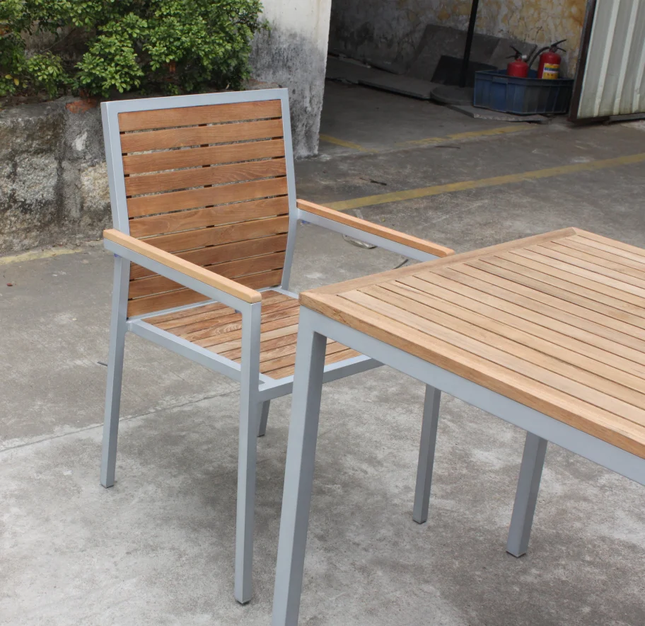 aluminum frame burma teak wood table and chair