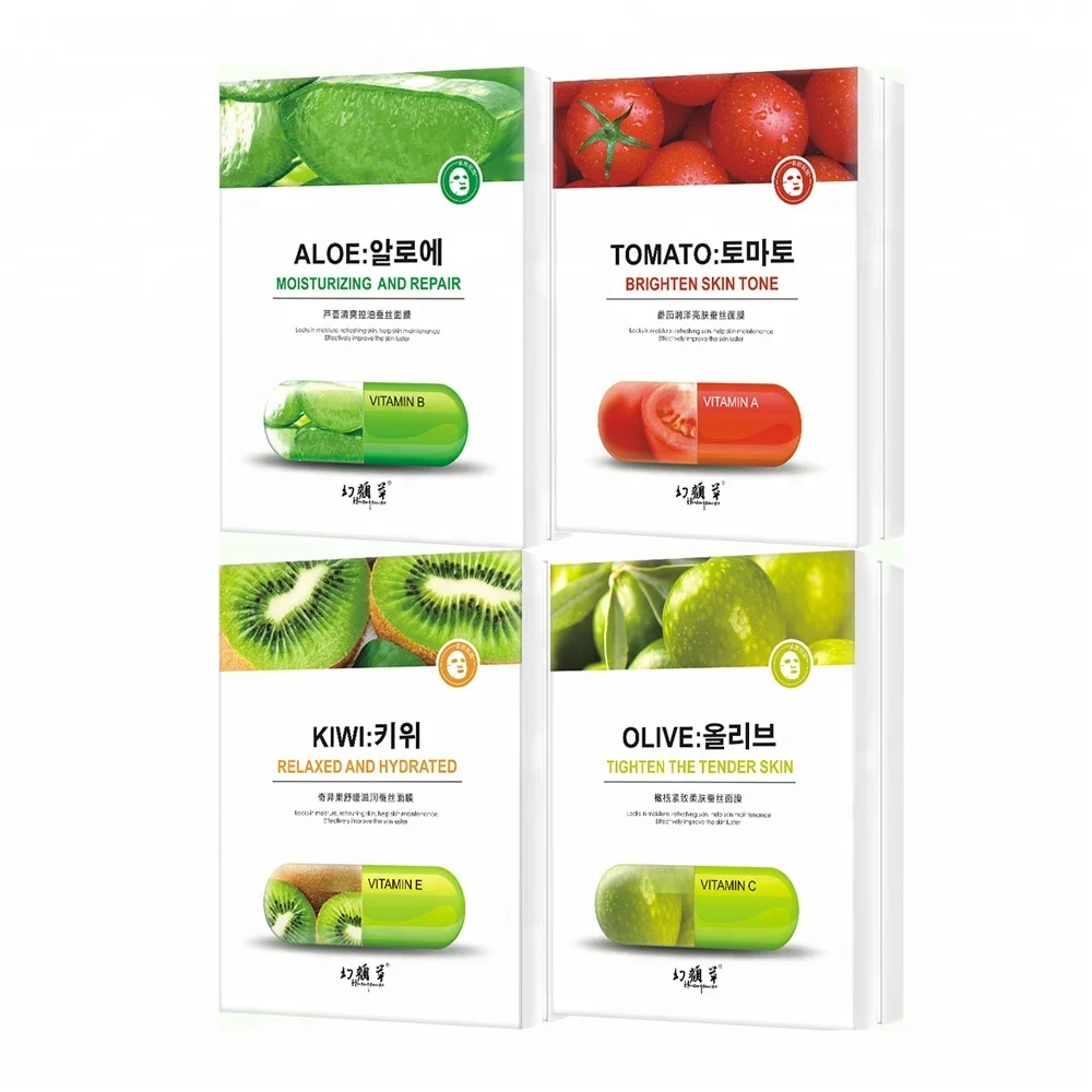 Natural Gentle Fresh Fruit Extract Aloe Vera Kiwi Olive Tomato Whitening Hydrating Korean Face Mask Sheet For Beauty