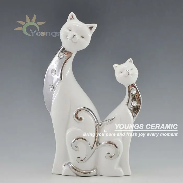 Hot Delicate handicraft ceramic craft two cats kitty statue animal figure