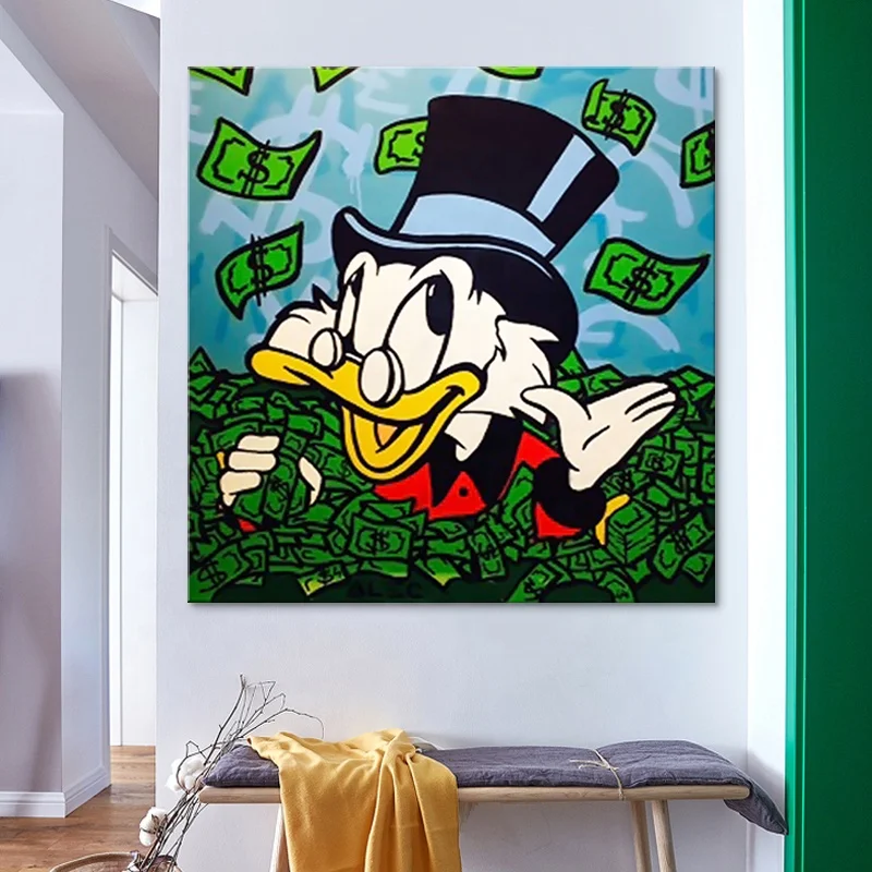 Money art Donald Duck Oil Painting Pop Art Canvas Painting for Club Shop Decoration