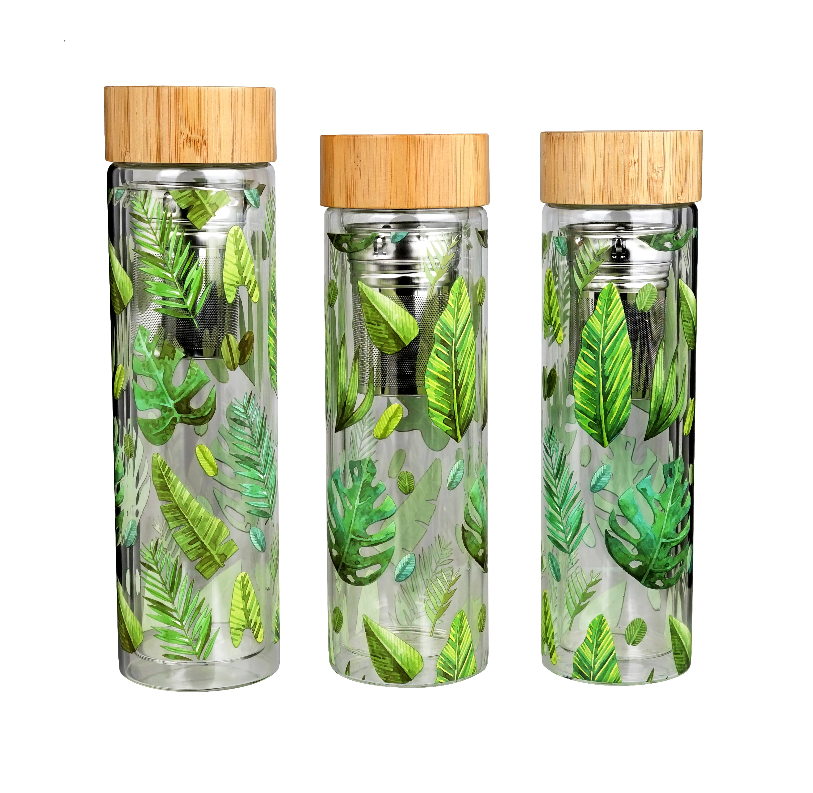 eco-friendly products custom Full color print design Double wall Glass sublimation Bottle Containers with Strainer Lid