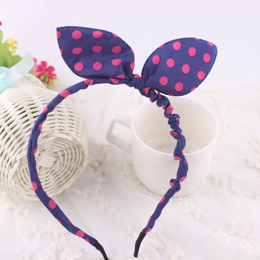 Wholesale baby girls dots print bunny headband rabbit ears headband