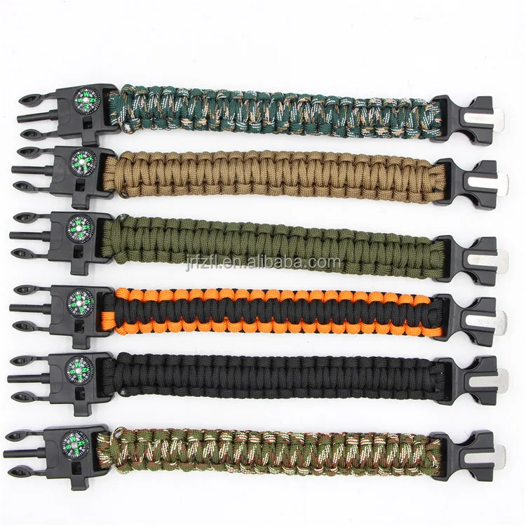 Outdoor Whistle buckle and compass bangles paracord survival bracelet