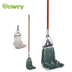 Industrial usage quick dry replaceable head mop metal socket Inextensible wood handle open end wet mop