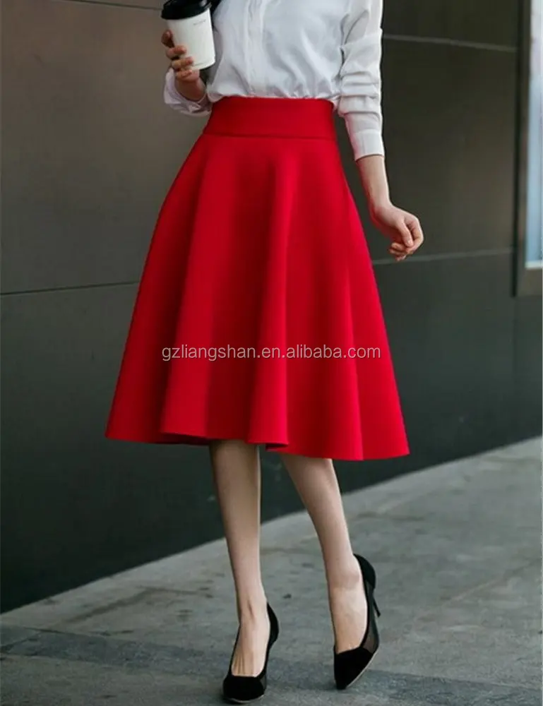 
Wholesale Custom Women High Waist Pleat Elegant Skirt Green Black White Knee-Length Flared Skirts 
