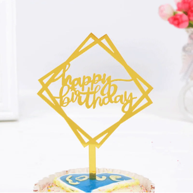 New Creative Birthday Cake Decoration Coloful Gold Acrylic Round & Rectangle Cake Topper Party Craft Decoration Supplies