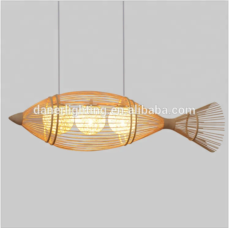 Bamboo shade Decoration Chandelier Lamps Fixtures fish rattan suspension hanging pendant lights