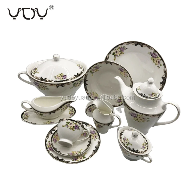 wholesale custom design fine porcelain dinnerware 61pcs royal elegant new bone china dinner set luxury for 8 person