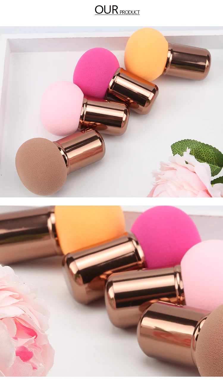 nbr oval/round shape pink makeup sponges refillable foundation powder puff with handle