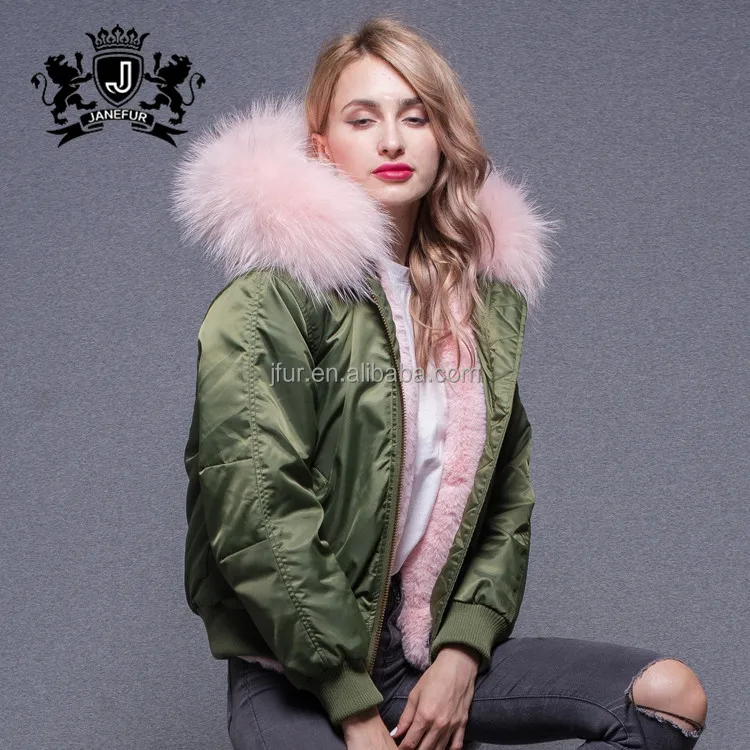 Hot sale new design celebrity raccoon fur parka thick warm winter  fur hooded bomber jacket womens