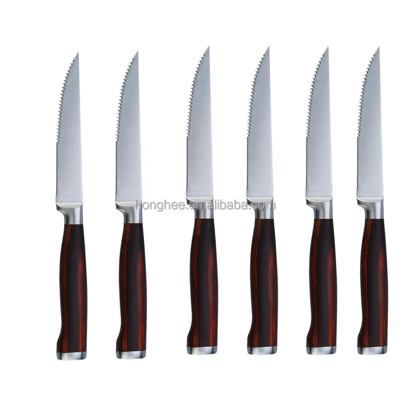 
6Pcs Black Wood Handle Stainless Steel Steak Knife 