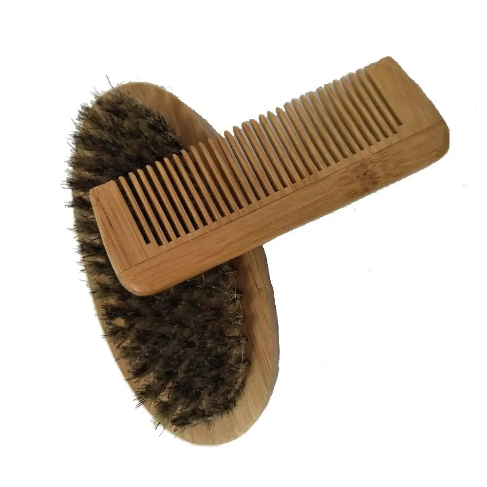 Низкий минимальный заказ, частная марка, мужской набор для ухода за бородой из бамбука с щеткой для бороды и расческой для бороды