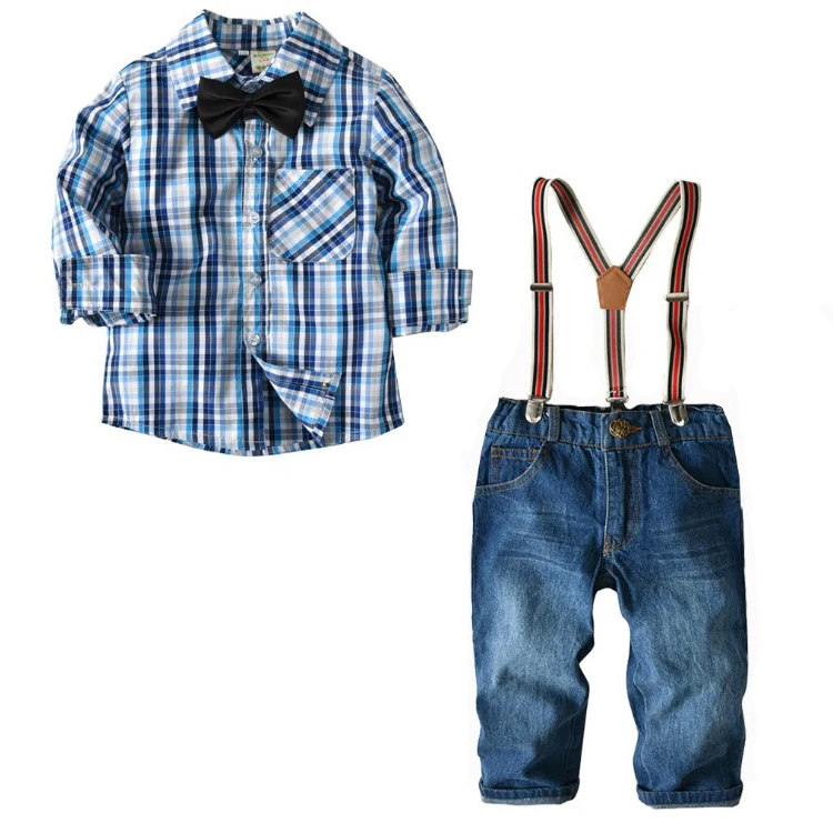 
 Одежда от производителя, подходящая одежда, комбинезон для маленьких мальчиков, комплект одежды, клетчатая рубашка с галстуком-бабочкой  