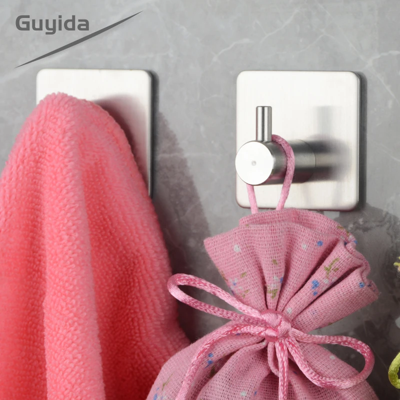 
No nails no drill square shape stainless steel 304 adhesive wall single hook 