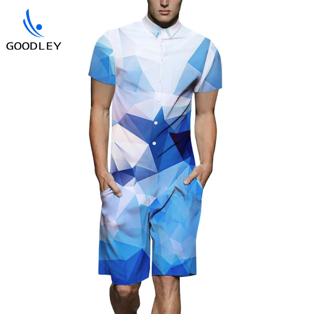 casual fashion 3d dyed sublimation print jumpsuit for men