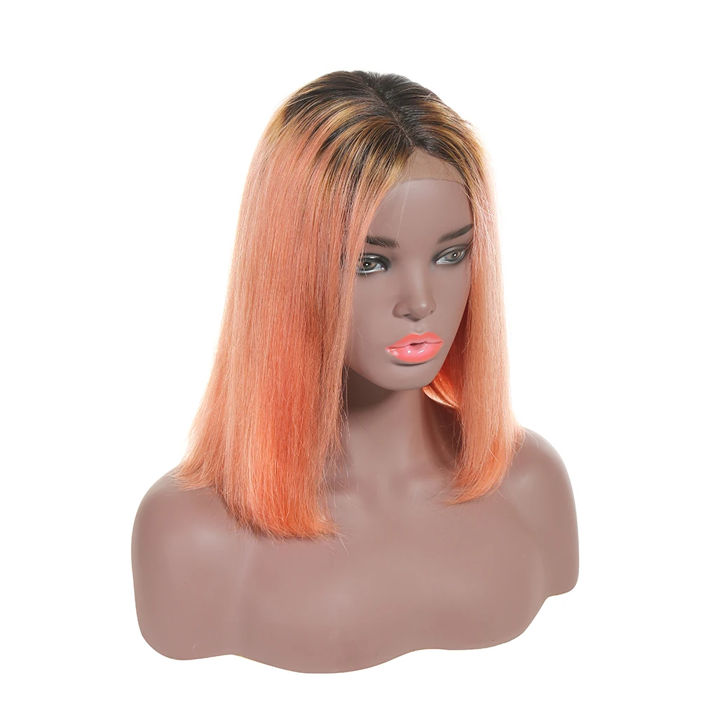 Remy Virgin Brazilian Natural Human Dark Roots Light Ombre Rose Pink Lace Front Wig