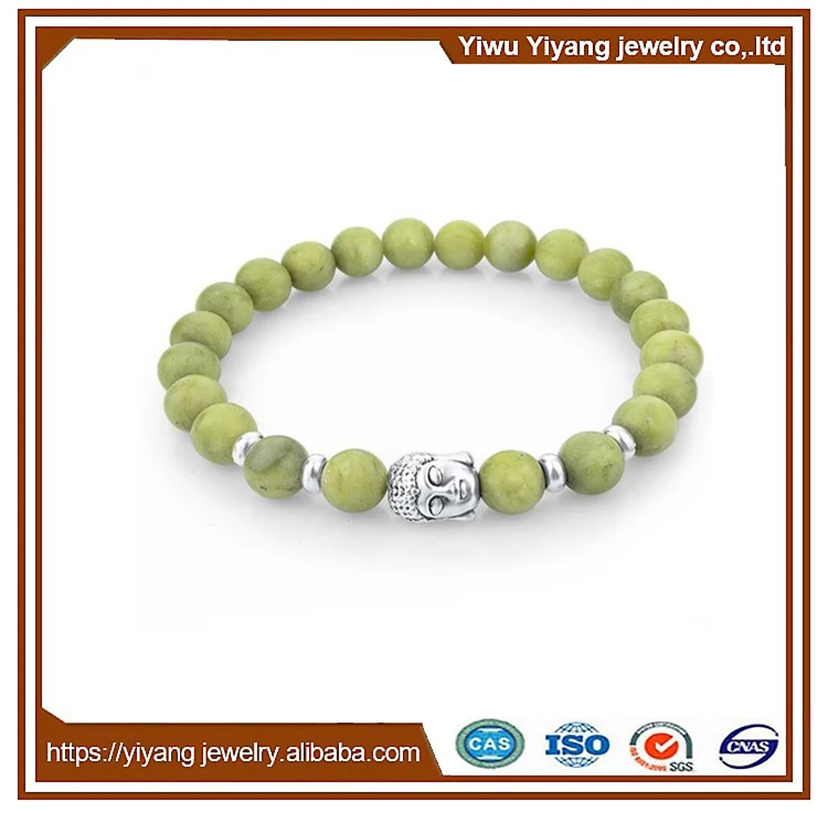 Wholesale Stone Health Beads Silver Buddha Head Spacer Bracelet for Male Female