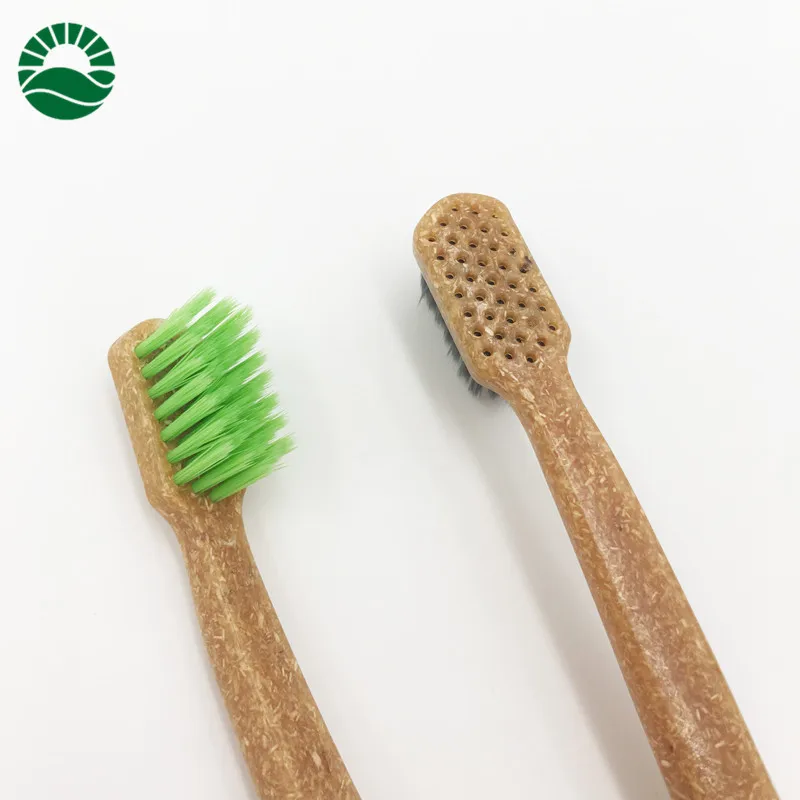 
New Wooden Charcoal Fiber Handle Bamboo or Green Tea Fiber Bristle Biodegradable Toothbrush 