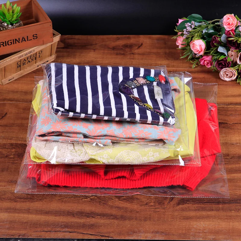 High Quality 30 Microns Self Adhesive Custom Design Plastic Clothes Packaging Clear Bag