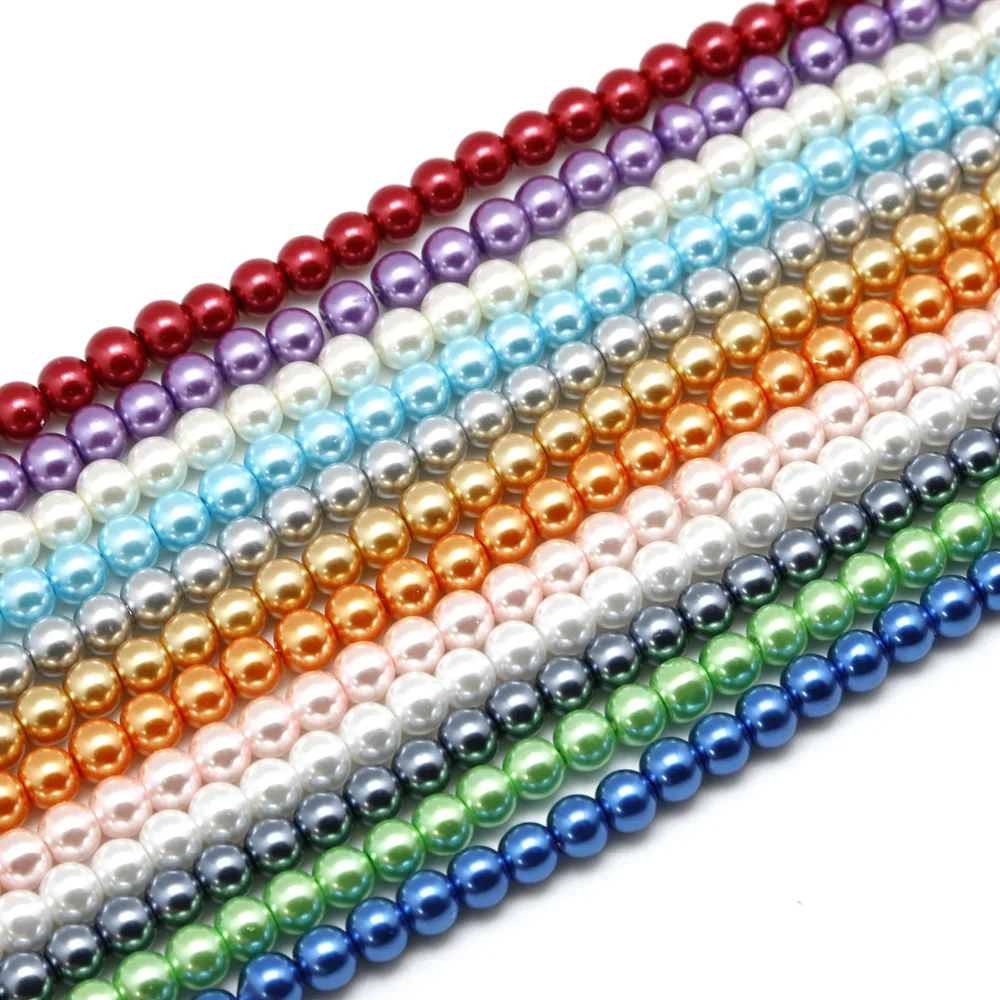 Mixed Colors 4-10mm Round Shape Imitation Glass Pearl Beads for Jewelry Making