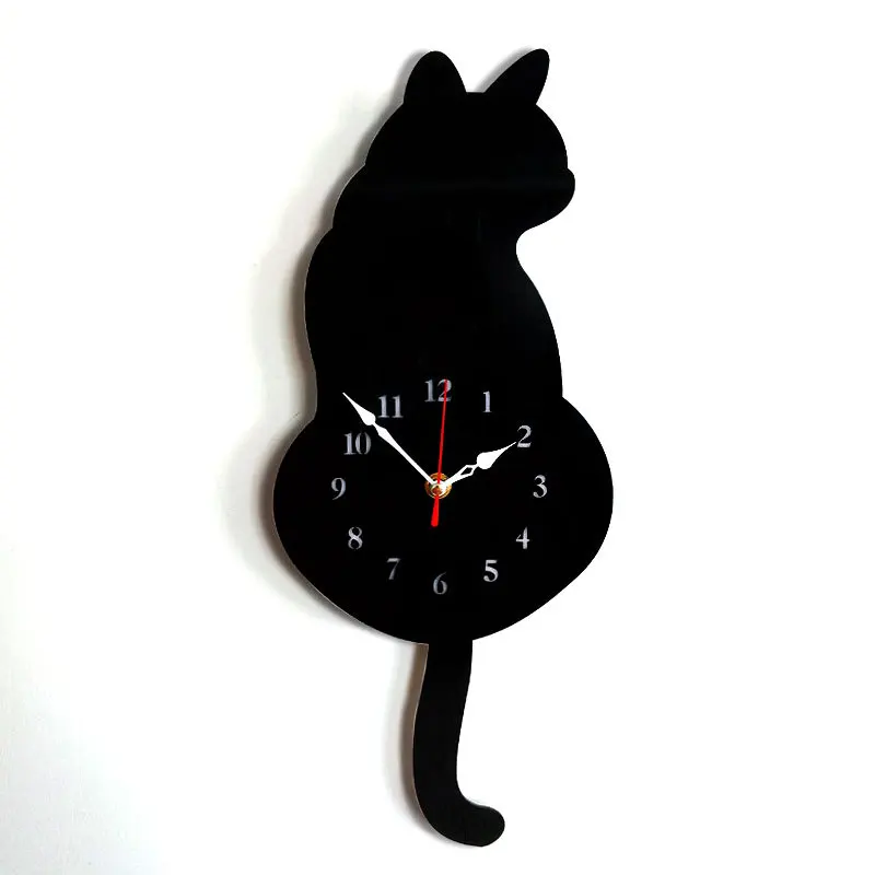 DIY Acrylic Cute cat shaped wall clock, Living Room Decor kit cat clock