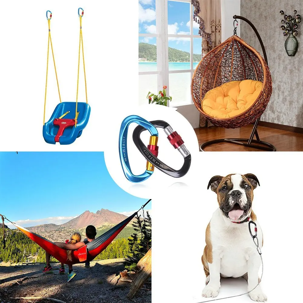 Camping equipment Rock Climbing Carabiner D-shaped Hot-forged Magnalium Locking Climbing Hook Outdoor Sport Tools CE Certified