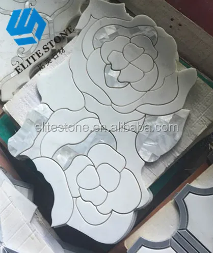 Grey waterjet lava stone mosaic floor tile pattern for bathroom