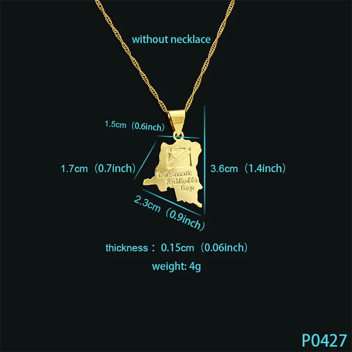 JH Unique 18K Gold Plated Africa The Republic of Congo Map Pendant Jewelry Pendant