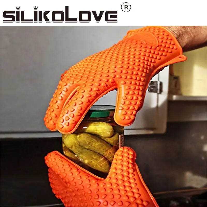 Amazon Hot Selling Heat Resistant Kitchen Oven Mitts Anti Slip Silicone Baking Gloves Mitt For Kitchenware