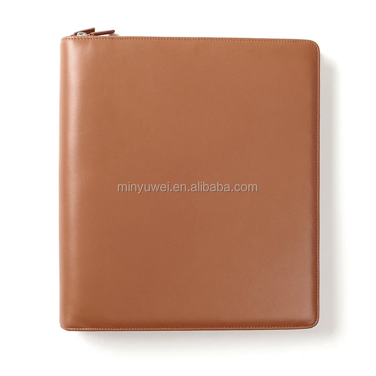 PU leather folder Padfolio ring Binder A4 size portfolio with zipper around