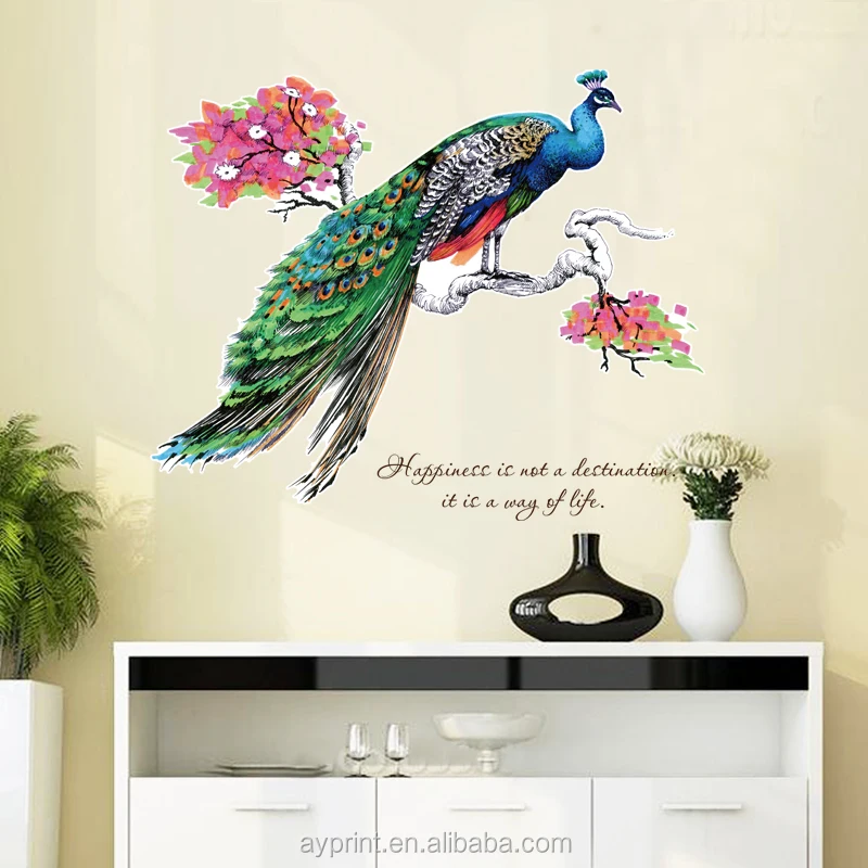 SK9153 Modern wall sticker Peacock decorative eco-friendly PVC peacock figure animal DIY removable wall decals