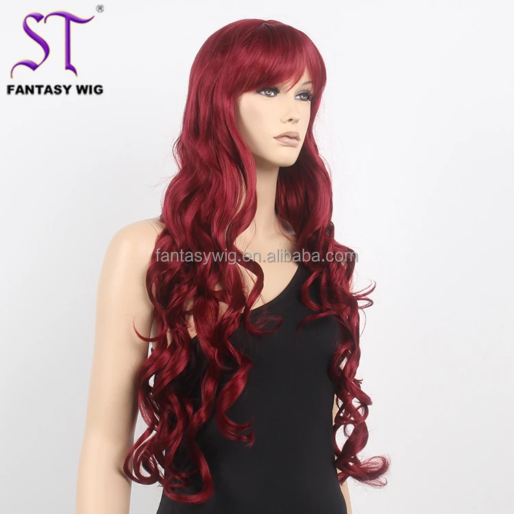 2016 Hot Sale Stock Wig Extra Long Red Synthetic Hair Big Curly Hair Wig Price