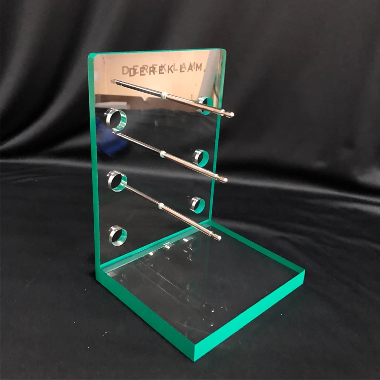 Cheap Clear 3 Pairs Acrylic Free Standing Eyewear Display Rack Perspex Sunglass Display Stand with Green Edge Factory Custom