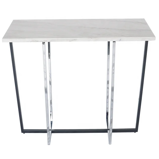 
Rectangle Chinese white marble metal frame simple console table 