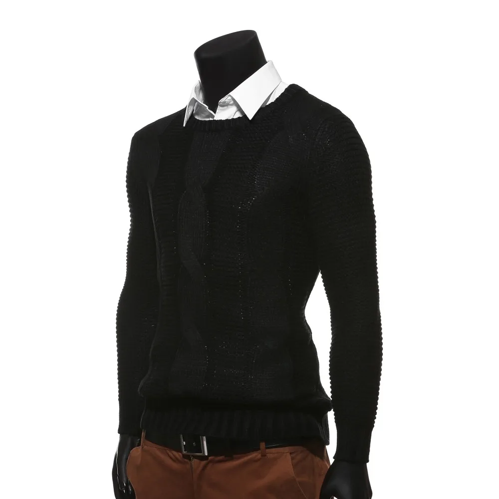 Oem Stylish Solid Black Knitted Cable Pullover Sweater Men Custom